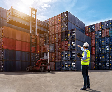 stacked containers at port